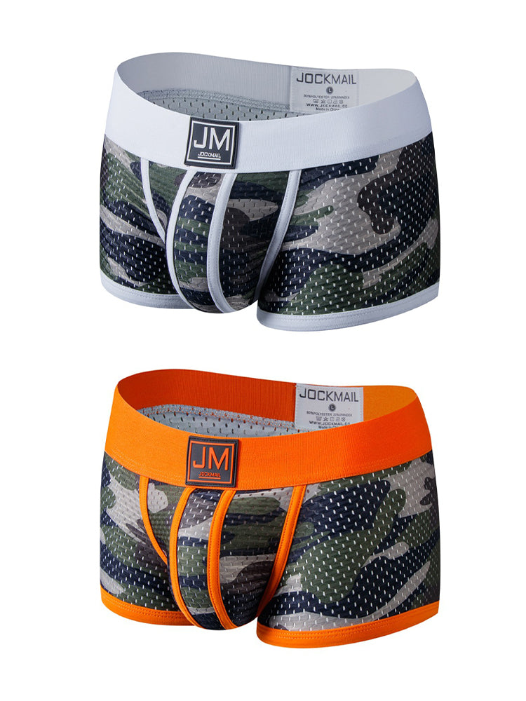 2 Pack Men's Camouflage Print Mesh Supportive Fit Touch-Free Soft-Touch Trunks | dmunderwear detail image 17