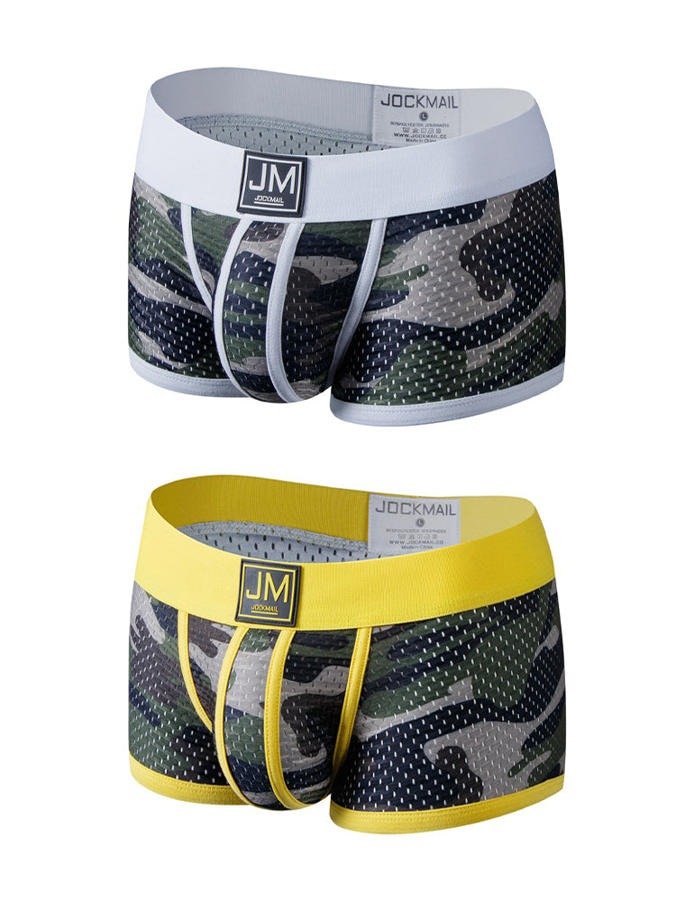 2 Pack Men's Camouflage Print Mesh Supportive Fit Touch-Free Soft-Touch Trunks | dmunderwear detail image 2