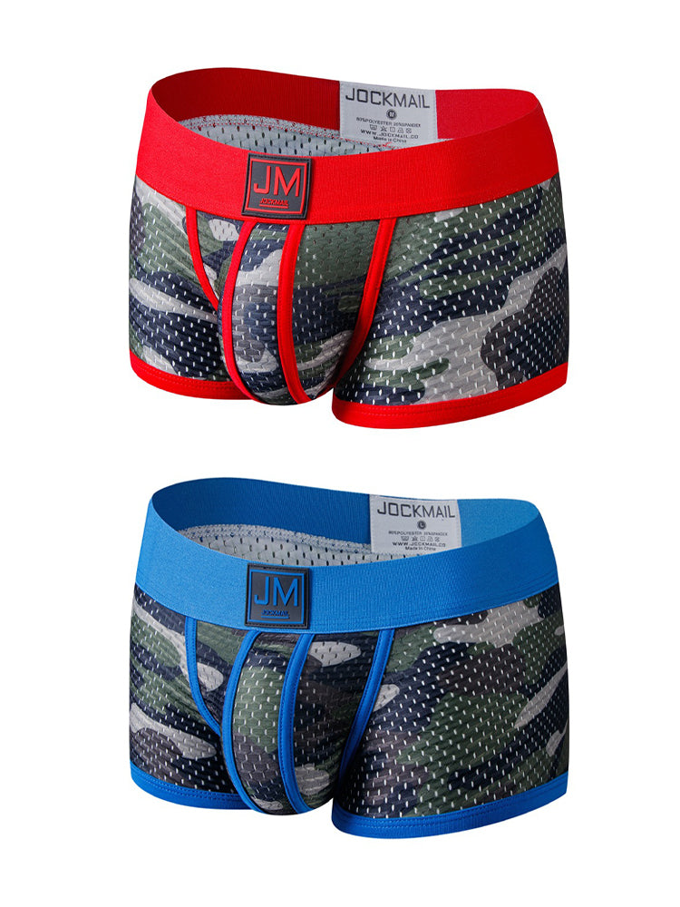 2 Pack Men's Camouflage Print Mesh Supportive Fit Touch-Free Soft-Touch Trunks | dmunderwear detail image 7