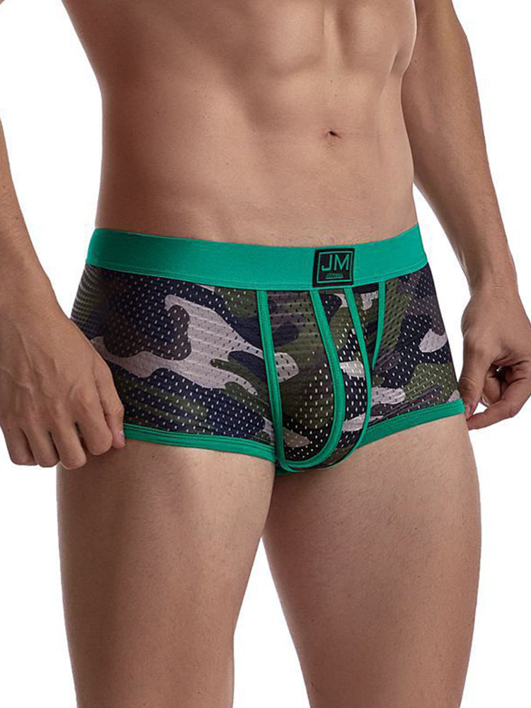2 Pack Men's Camouflage Print Mesh Supportive Fit Touch-Free Soft-Touch Trunks | dmunderwear detail image 9