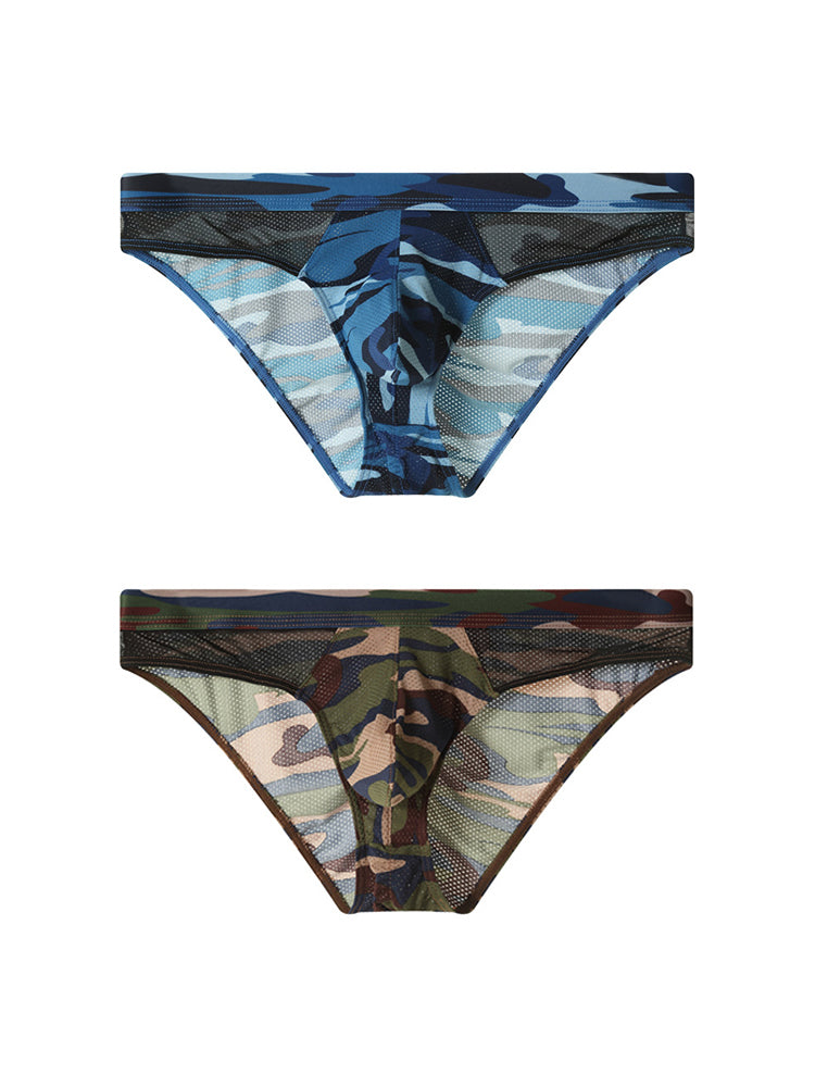 2 Pack Men's Classic Camo Mesh U-Shaped Pouch Breathable Briefs | dmunderwear detail image 2