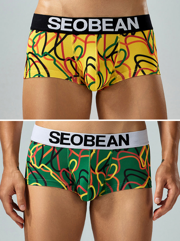 2 Pack Men's Comfortable Breathable Messy Lines Polyester Boxer Briefs | dmunderwear detail image 2