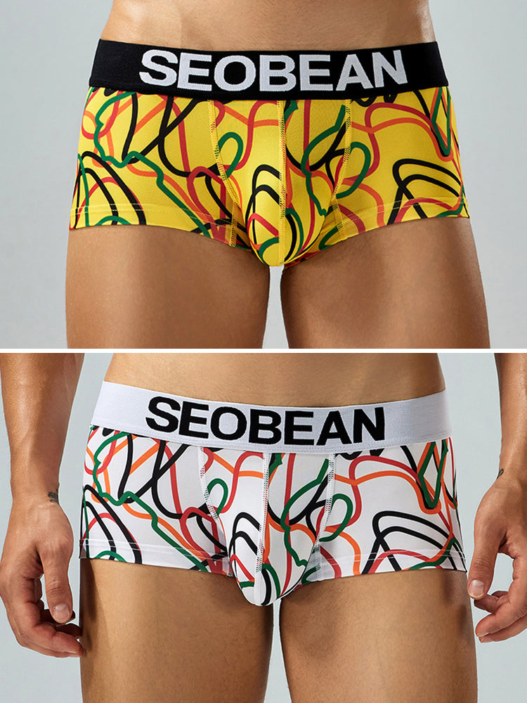 2 Pack Men's Comfortable Breathable Messy Lines Polyester Boxer Briefs | dmunderwear detail image 7