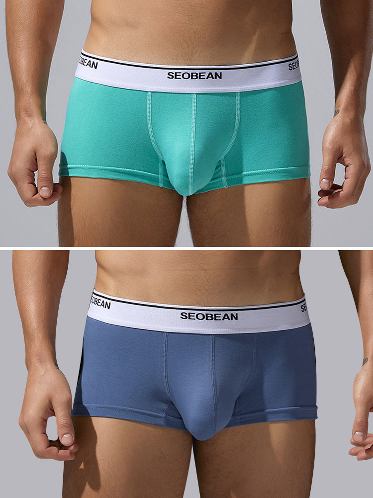 2 Pack Men's Cotton-Spandex Blend Solid Color Elastic Breathable Trunks | dmunderwear detail image 17