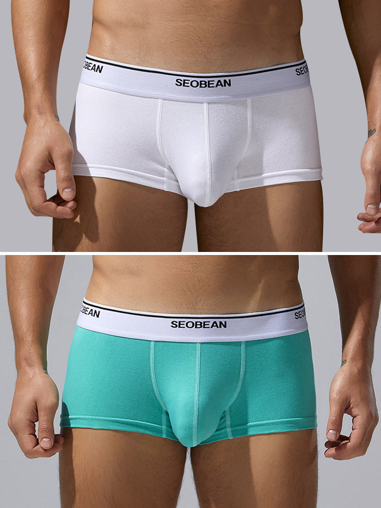2 Pack Men's Cotton-Spandex Blend Solid Color Elastic Breathable Trunks | dmunderwear detail image 2