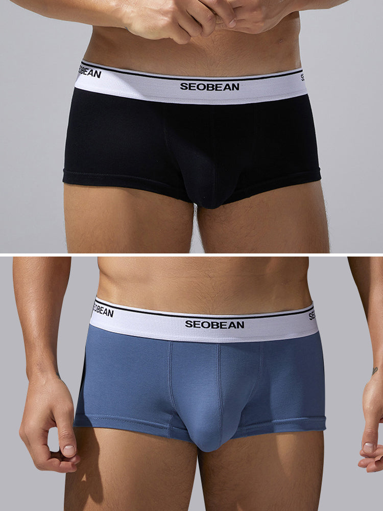2 Pack Men's Cotton-Spandex Blend Solid Color Elastic Breathable Trunks | dmunderwear detail image 7