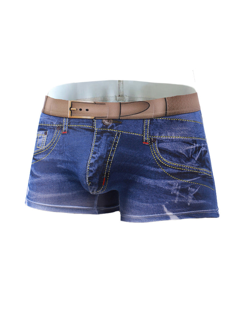 2 Pack Men's Denim Printed Cotton Boxer Briefs | dmunderwear