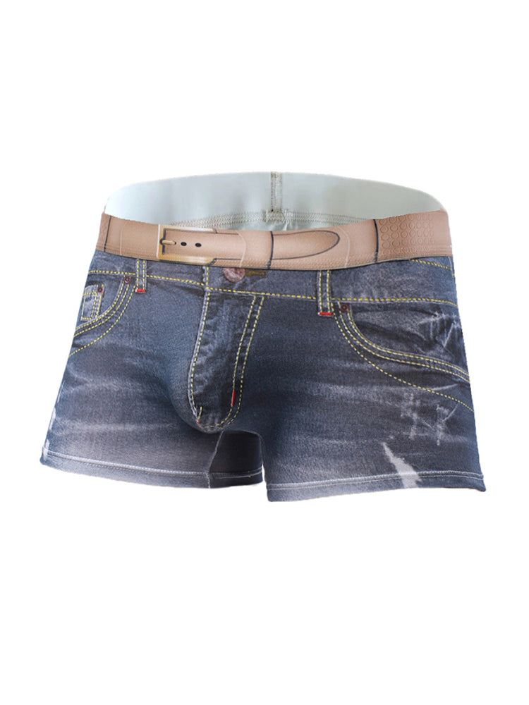 2 Pack Men's Denim Printed Cotton Boxer Briefs | dmunderwear detail image 13