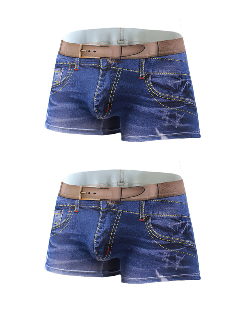 2 Pack Men's Denim Printed Cotton Boxer Briefs | dmunderwear detail image 14