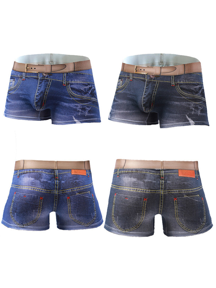 2 Pack Men's Denim Printed Cotton Boxer Briefs | dmunderwear detail image 18
