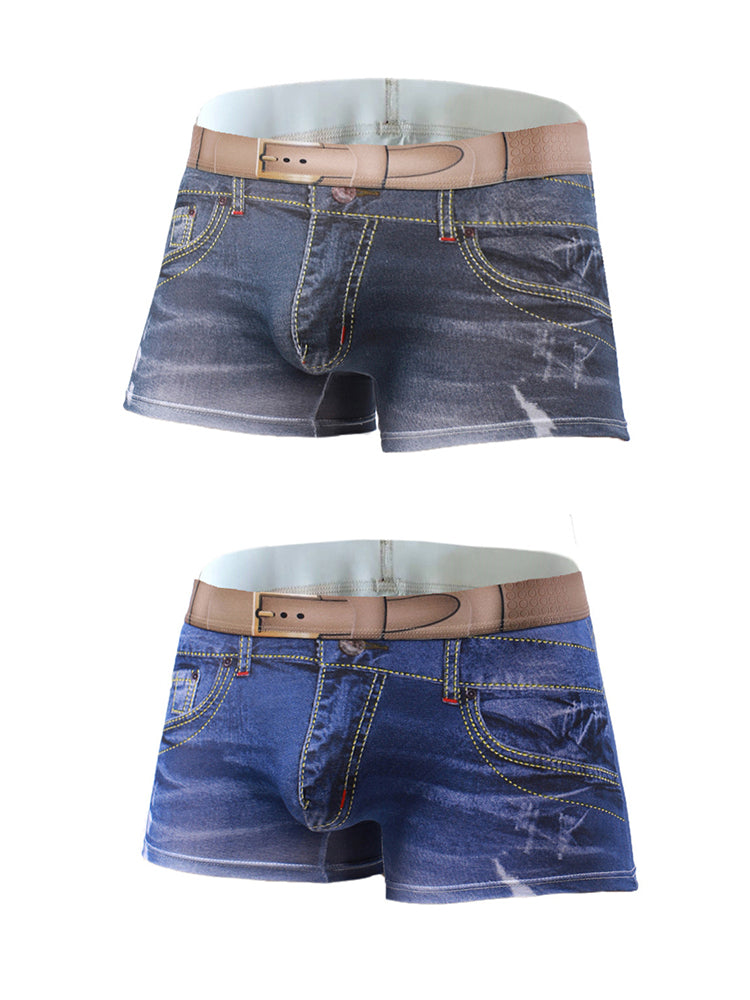 2 Pack Men's Denim Printed Cotton Boxer Briefs | dmunderwear detail image 2