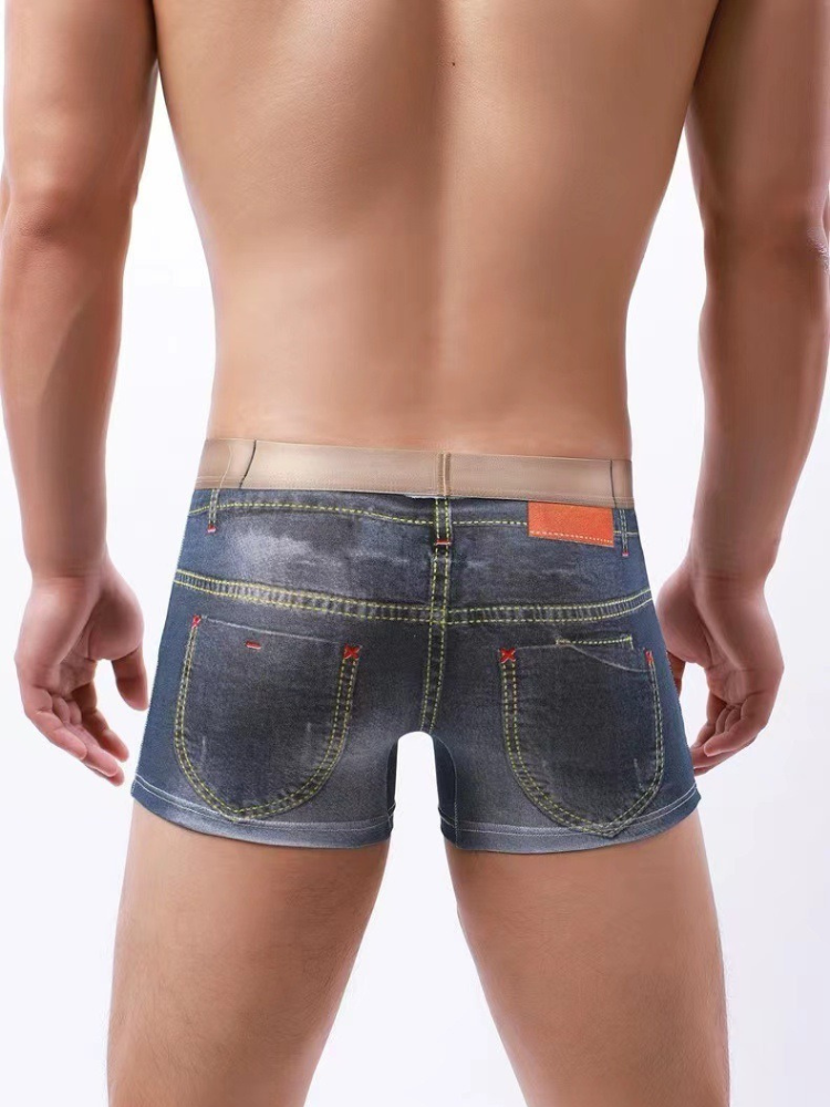 2 Pack Men's Denim Printed Cotton Boxer Briefs | dmunderwear detail image 7