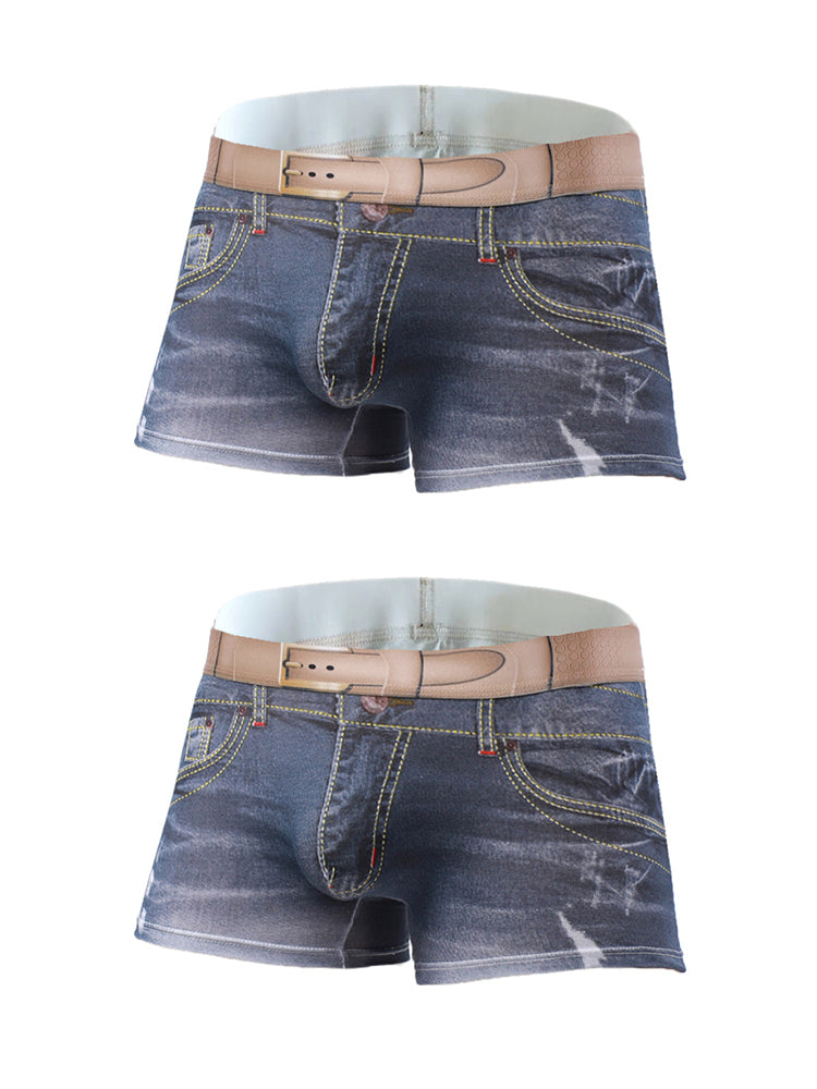 2 Pack Men's Denim Printed Cotton Boxer Briefs | dmunderwear detail image 8