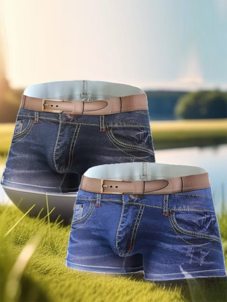 2 Pack Men's Denim Printed Cotton Boxer Briefs | dmunderwear detail image 9