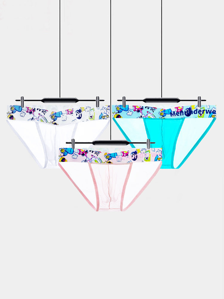 2 Pack Men's High-Cut Cartoon Waistband Breathable Semi-Transparent Bikini | dmunderwear detail image 13