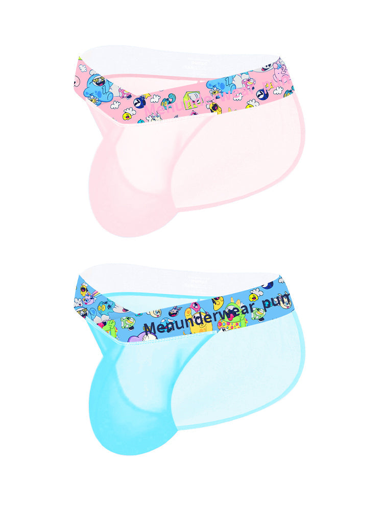 2 Pack Men's High-Cut Cartoon Waistband Breathable Semi-Transparent Bikini | dmunderwear detail image 14