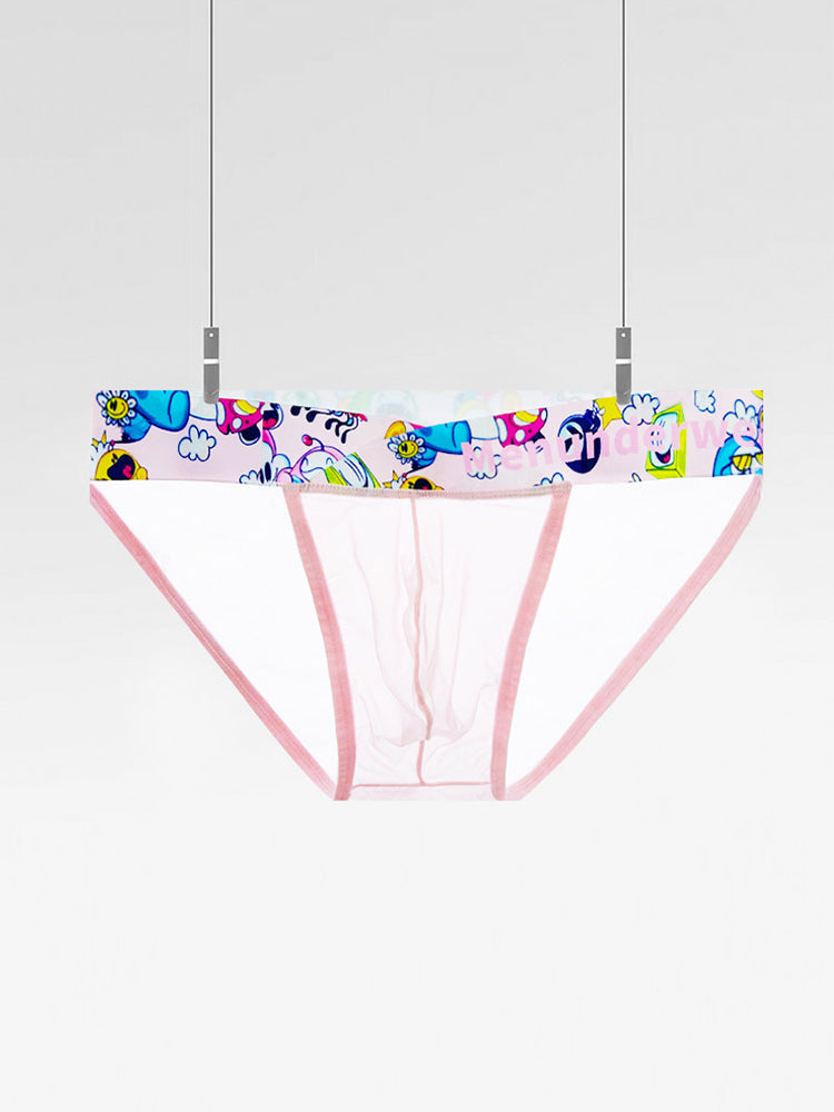 2 Pack Men's High-Cut Cartoon Waistband Breathable Semi-Transparent Bikini | dmunderwear detail image 16