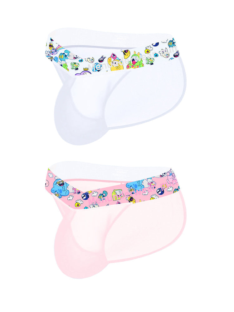 2 Pack Men's High-Cut Cartoon Waistband Breathable Semi-Transparent Bikini | dmunderwear detail image 2