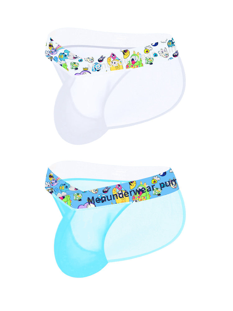 2 Pack Men's High-Cut Cartoon Waistband Breathable Semi-Transparent Bikini | dmunderwear detail image 8