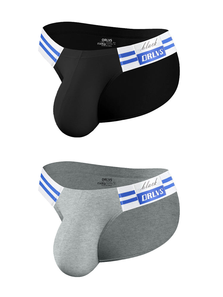 2-pack Men's High-cut Cotton Navy Striped Stretch Briefs | dmunderwear detail image 14