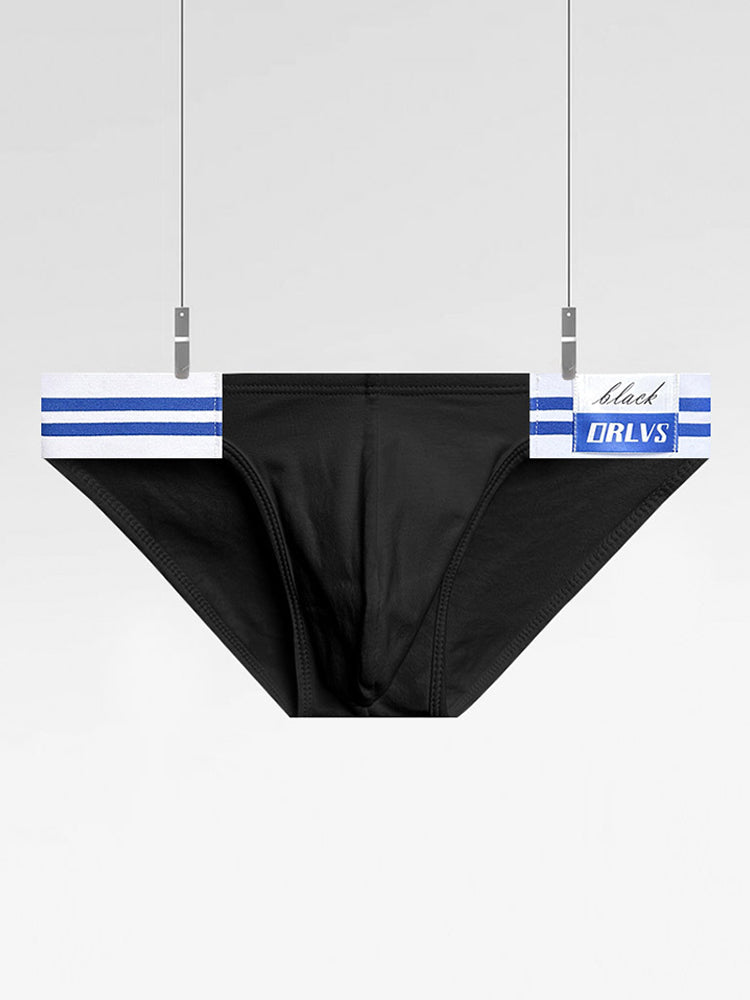2-pack Men's High-cut Cotton Navy Striped Stretch Briefs | dmunderwear detail image 15
