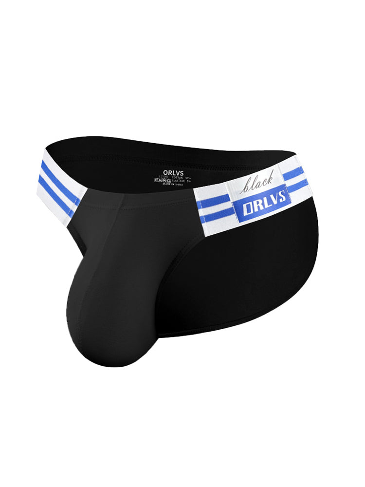 2-pack Men's High-cut Cotton Navy Striped Stretch Briefs | dmunderwear detail image 16