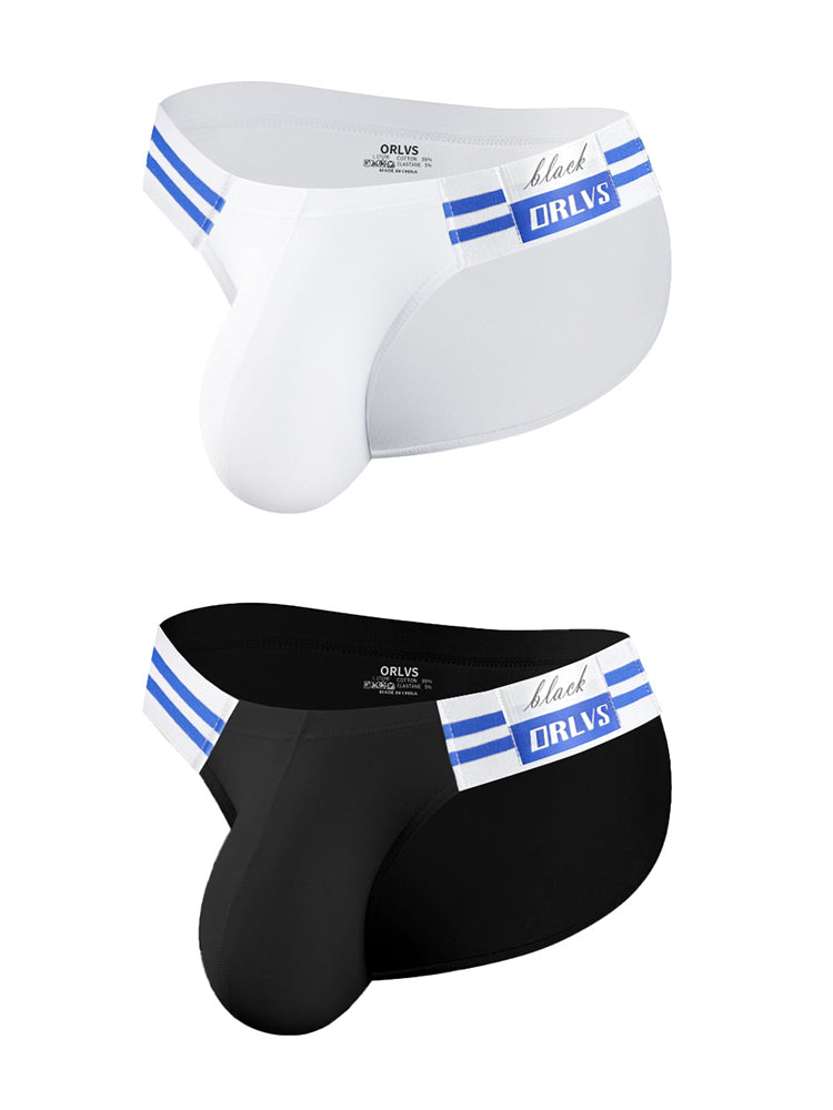 2-pack Men's High-cut Cotton Navy Striped Stretch Briefs | dmunderwear detail image 2