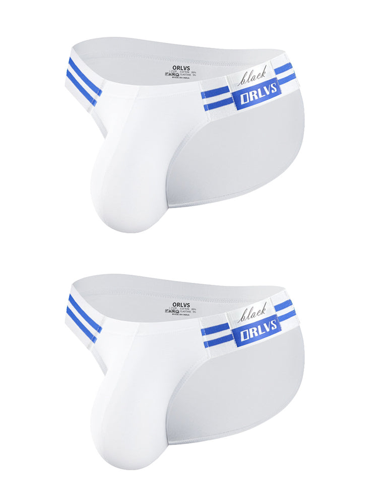 2-pack Men's High-cut Cotton Navy Striped Stretch Briefs | dmunderwear detail image 20
