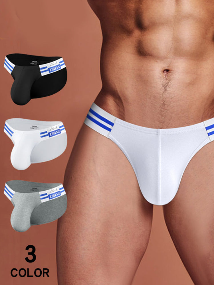 2-pack Men's High-cut Cotton Navy Striped Stretch Briefs | dmunderwear detail image 3
