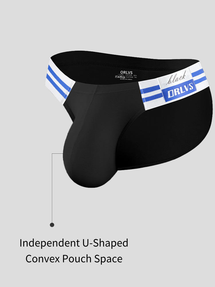 2-pack Men's High-cut Cotton Navy Striped Stretch Briefs | dmunderwear detail image 6
