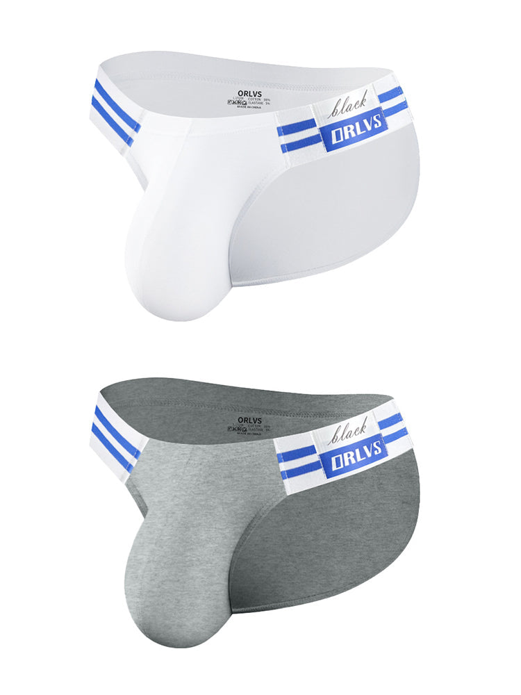 2-pack Men's High-cut Cotton Navy Striped Stretch Briefs | dmunderwear detail image 8