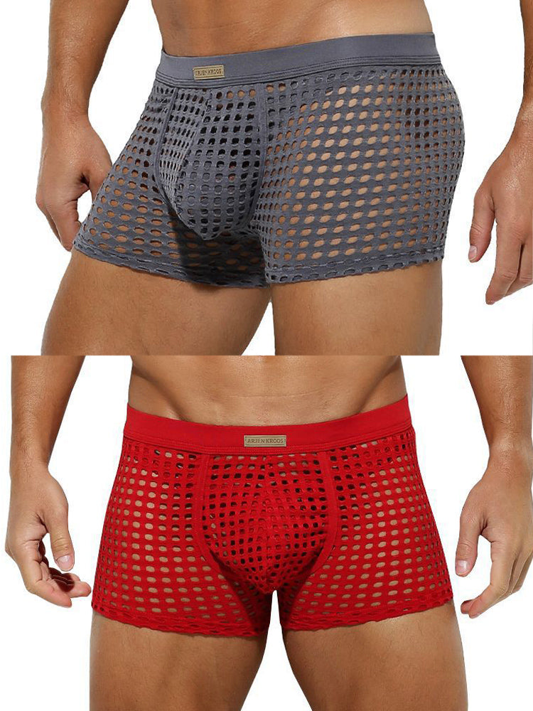 2 Pack Men's Hollow Mesh Sexy Trendy Moisture-Wicking Trunks | dmunderwear detail image 2