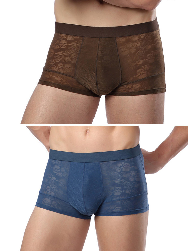 2-pack Men's Ice Silk Breathable Printed Hollow Boxer Briefs | dmunderwear detail image 12