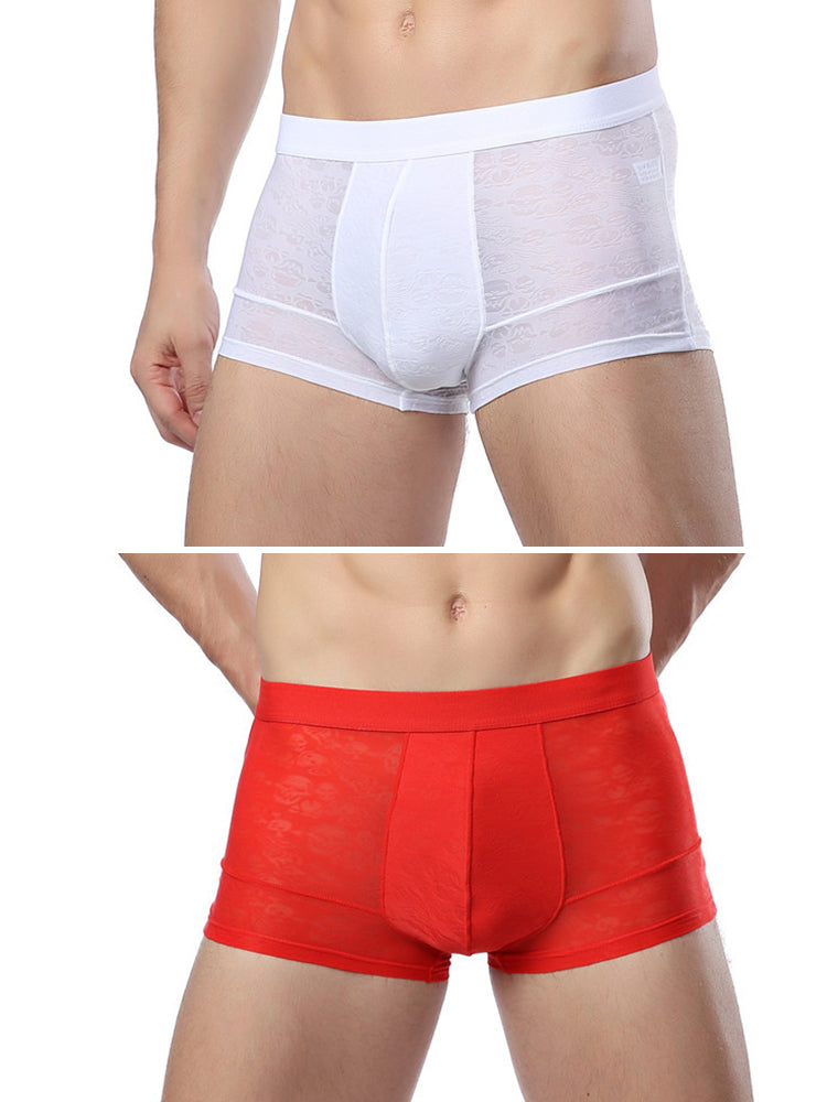 2-pack Men's Ice Silk Breathable Printed Hollow Boxer Briefs | dmunderwear detail image 2