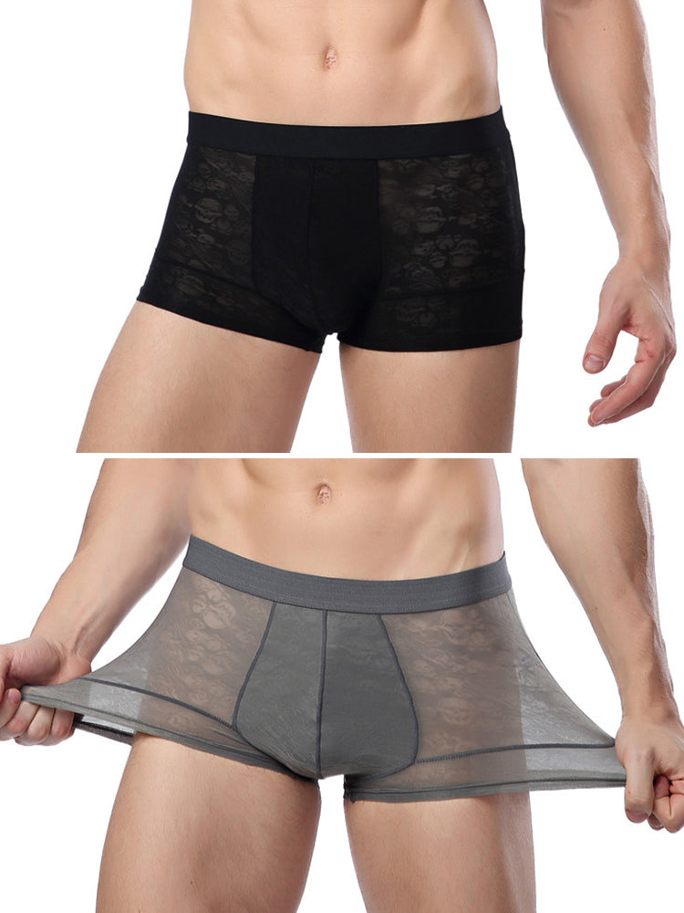 2-pack Men's Ice Silk Breathable Printed Hollow Boxer Briefs | dmunderwear detail image 7
