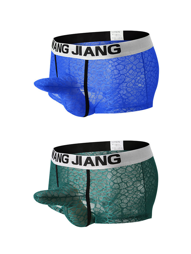 2 Pack Men's Ice Silk Lace Solid Sexy Trunks | dmunderwear detail image 12