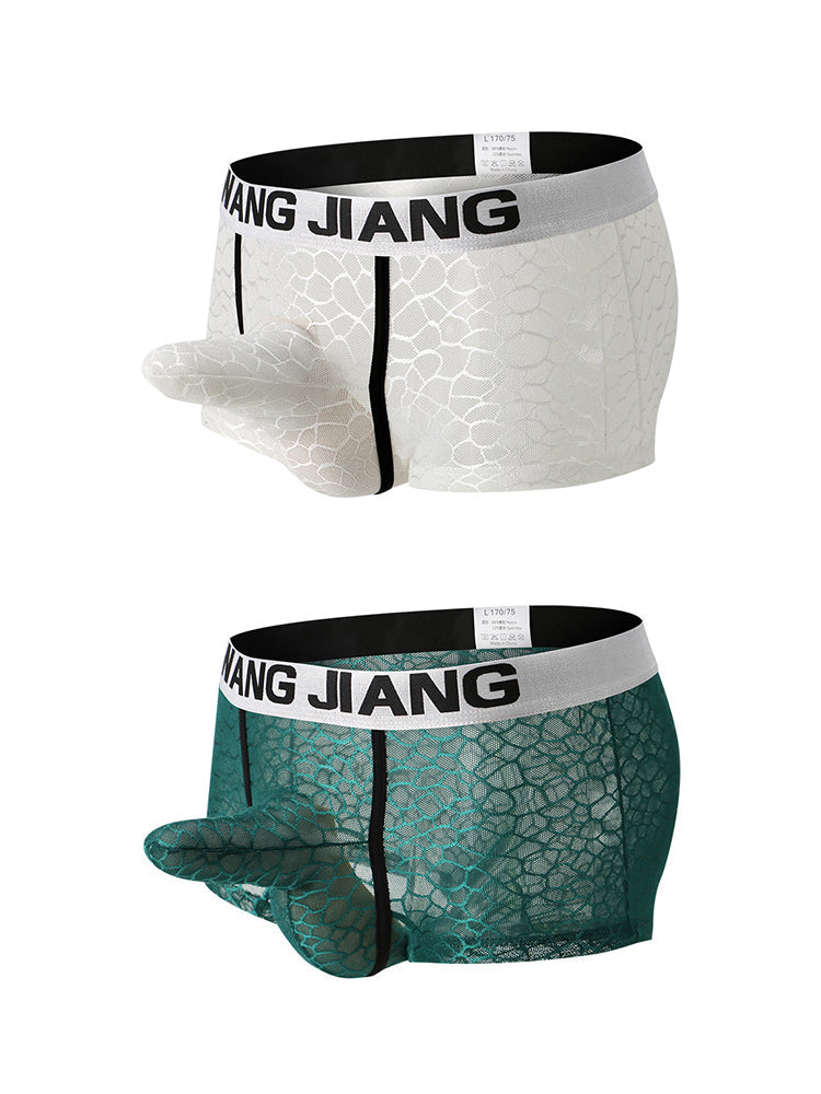 2 Pack Men's Ice Silk Lace Solid Sexy Trunks | dmunderwear detail image 17