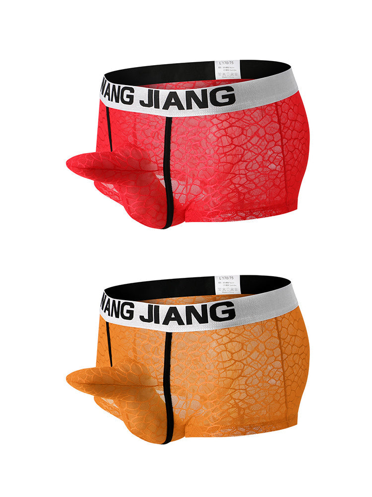 2 Pack Men's Ice Silk Lace Solid Sexy Trunks | dmunderwear detail image 7