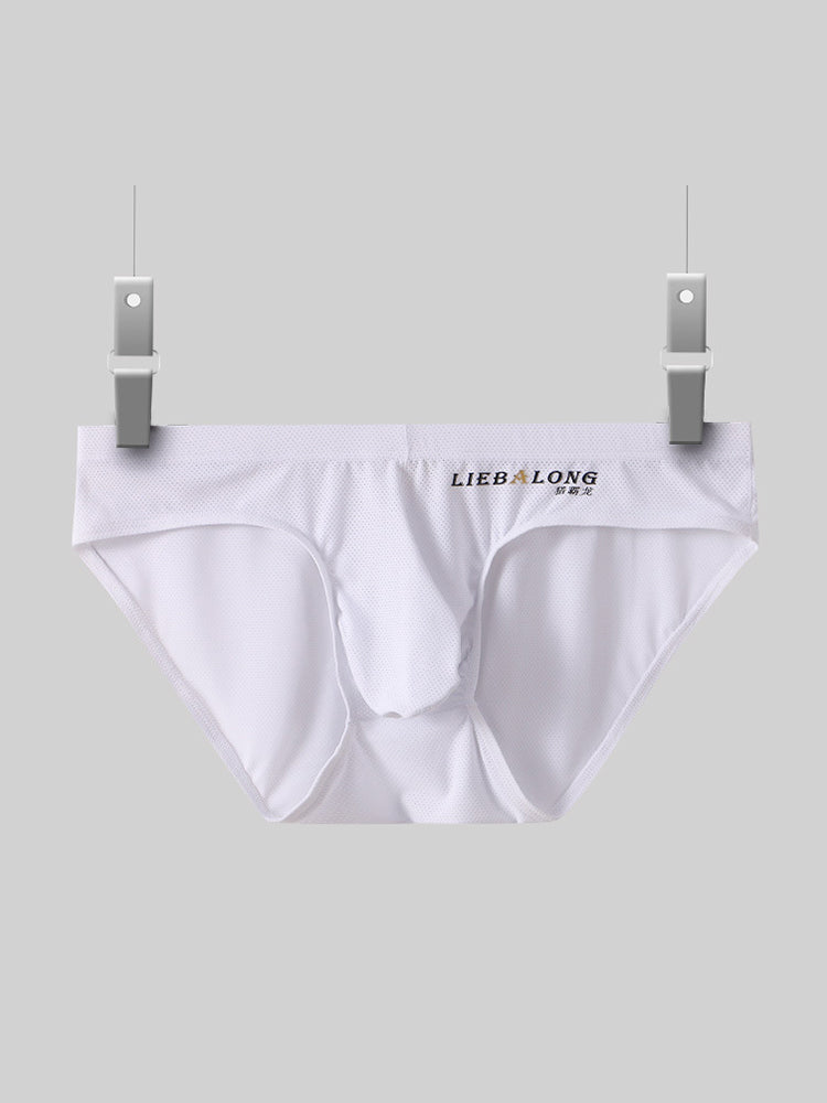 2 Pack Men's Ice Silk Mesh Support Pouch Low-Rise Form-Fitting Solid Color Bikini | dmunderwear detail image 10