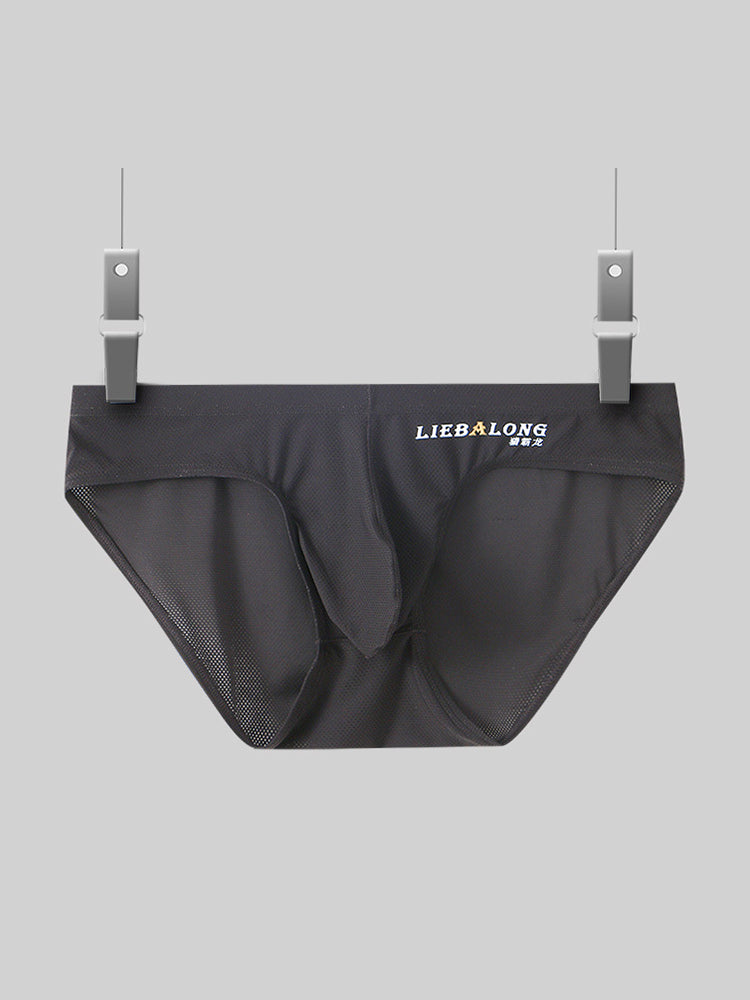 2 Pack Men's Ice Silk Mesh Support Pouch Low-Rise Form-Fitting Solid Color Bikini | dmunderwear detail image 12