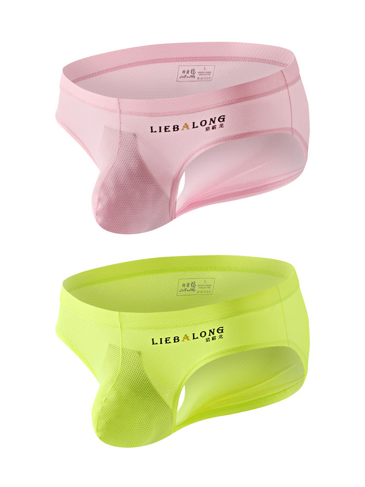 2 Pack Men's Ice Silk Mesh Support Pouch Low-Rise Form-Fitting Solid Color Bikini | dmunderwear detail image 14