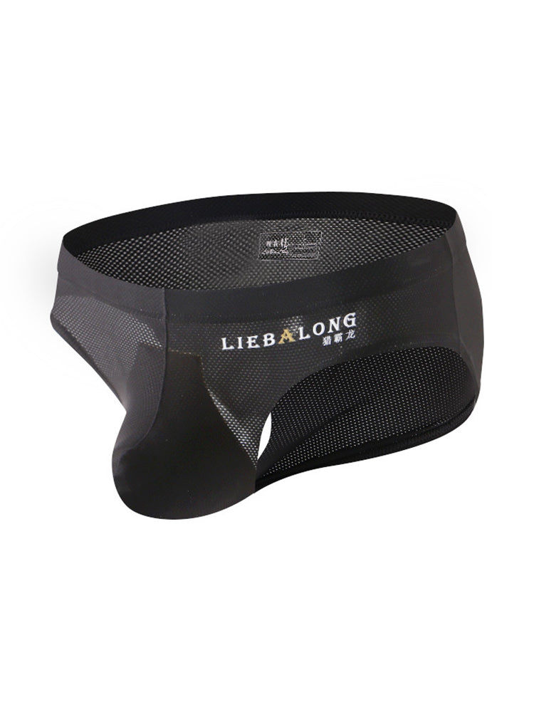2 Pack Men's Ice Silk Mesh Support Pouch Low-Rise Form-Fitting Solid Color Bikini | dmunderwear detail image 18