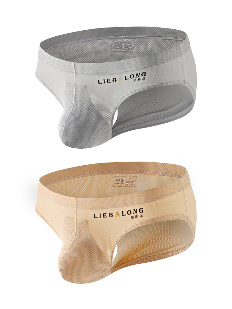 2 Pack Men's Ice Silk Mesh Support Pouch Low-Rise Form-Fitting Solid Color Bikini | dmunderwear detail image 8