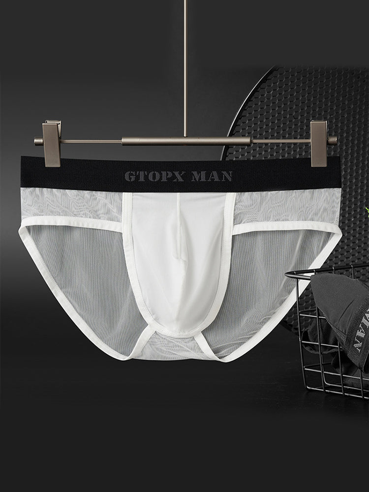 2 Pack Men's Ice Silk Semi-Transparent Mesh U-Convex Pouch Breathable Sexy Sport Briefs | dmunderwear