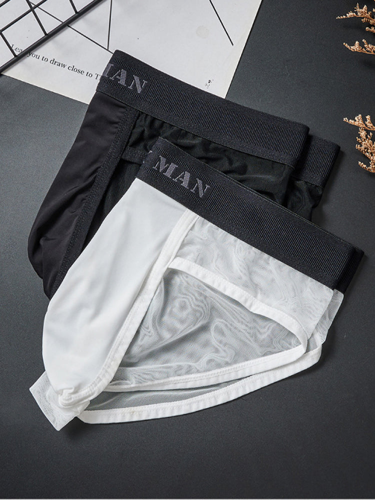 2 Pack Men's Ice Silk Semi-Transparent Mesh U-Convex Pouch Breathable Sexy Sport Briefs | dmunderwear detail image 13