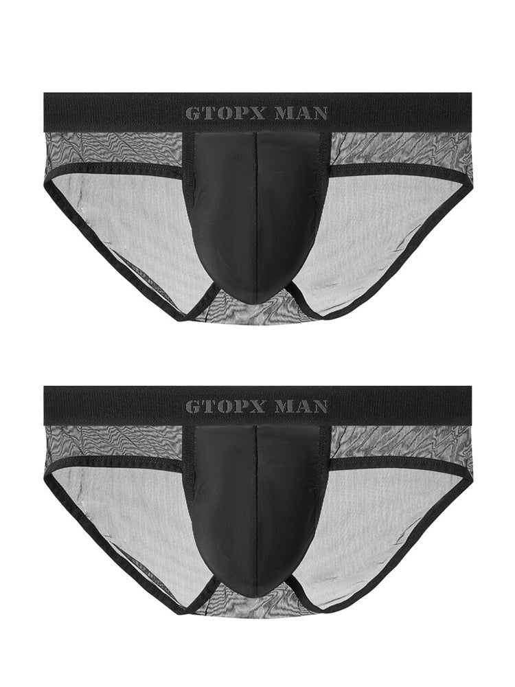 2 Pack Men's Ice Silk Semi-Transparent Mesh U-Convex Pouch Breathable Sexy Sport Briefs | dmunderwear detail image 14