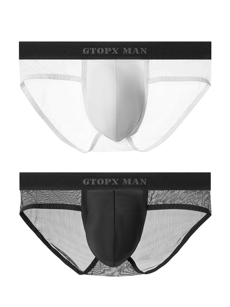 2 Pack Men's Ice Silk Semi-Transparent Mesh U-Convex Pouch Breathable Sexy Sport Briefs | dmunderwear detail image 2