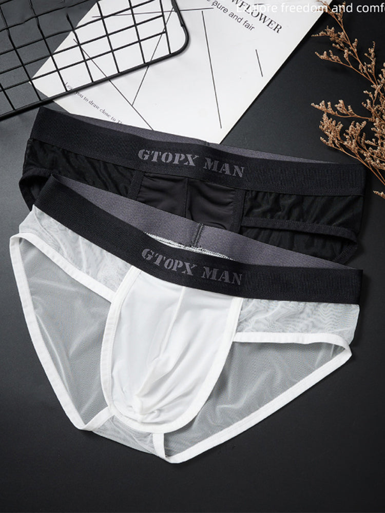 2 Pack Men's Ice Silk Semi-Transparent Mesh U-Convex Pouch Breathable Sexy Sport Briefs | dmunderwear detail image 6