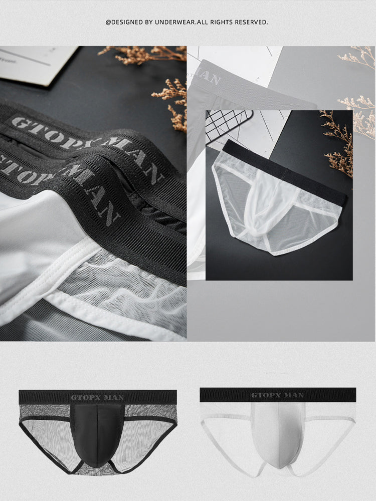 2 Pack Men's Ice Silk Semi-Transparent Mesh U-Convex Pouch Breathable Sexy Sport Briefs | dmunderwear detail image 7