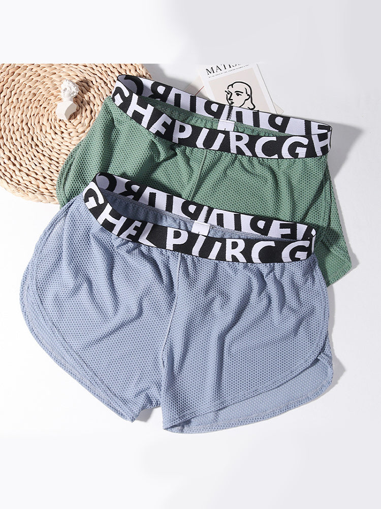 2 Pack Men's Ice Silk Side-Slit Athletic Loose Fit Elastic Lounge Sleep Boxer Shorts | dmunderwear detail image 10